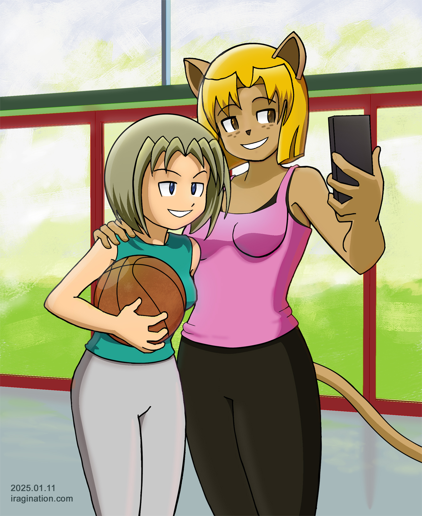 Post Match Selfie
This is a follow-up on my previous picture [url=https://www.iragination.com/illust/displayimage.php?pid=619] [/url]. 

Delia and Leika © IRAGINATION
Keywords: delia leika